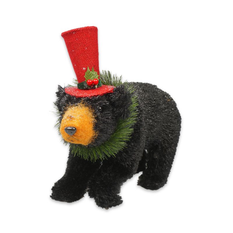 16" Black Bear With Red Hat Decoration