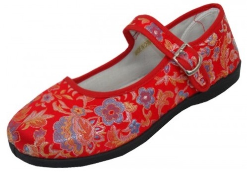 Women's Red Brocade Mary Janes Shoes (24 Pairs)