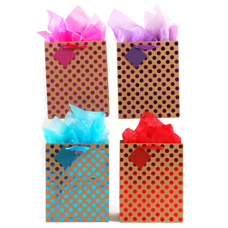 Polka Dot Gift Bags - Large, Assorted Colors