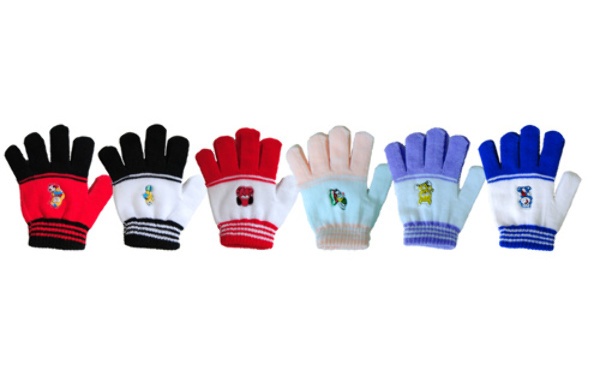 Kids' Gloves With Patch - Assorted Stripe, Polyester, 5.5"