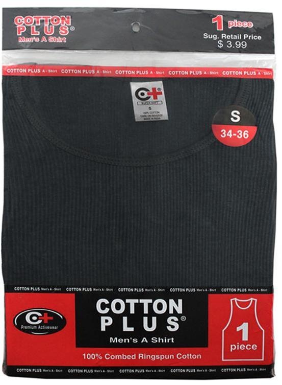 Cotton Plus Men's A-Shirt - Black, Small