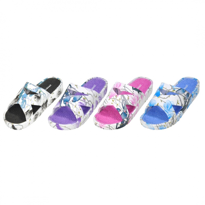 Women's Wedge Slide Sandal - Floral, Cross-Strap, Assorted Colors