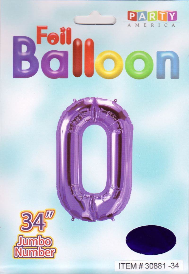 34" Purple Mylar Balloon Number 0