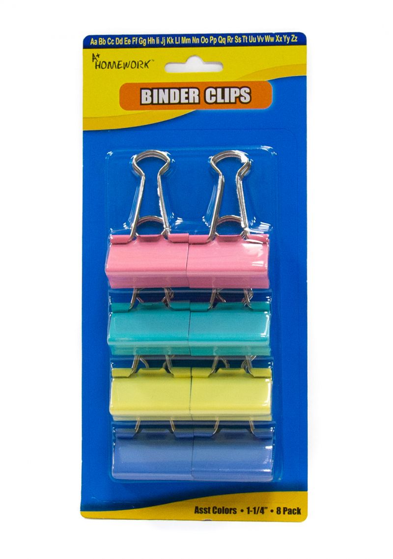 1.25" Binder Clips - Fun Colors, 8 Pieces
