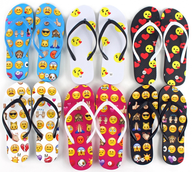 Emoji Print Flip Flops - Women's Sizes 5-11