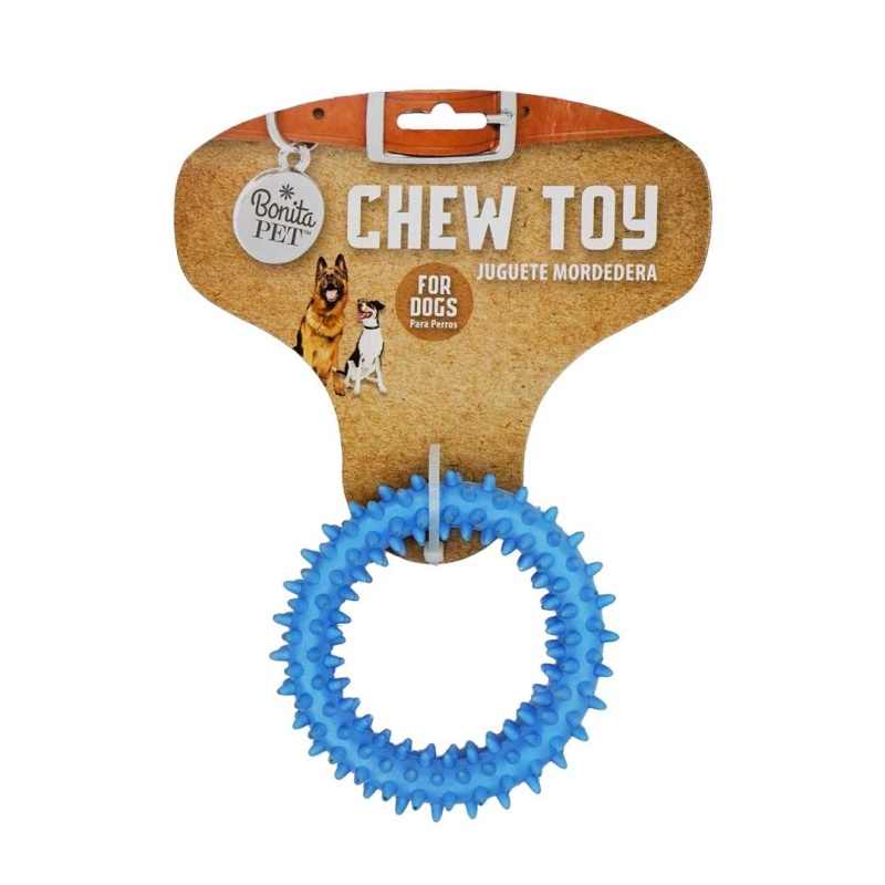 Spiky Ring Dog Chew Toys - Blue, 3.5"