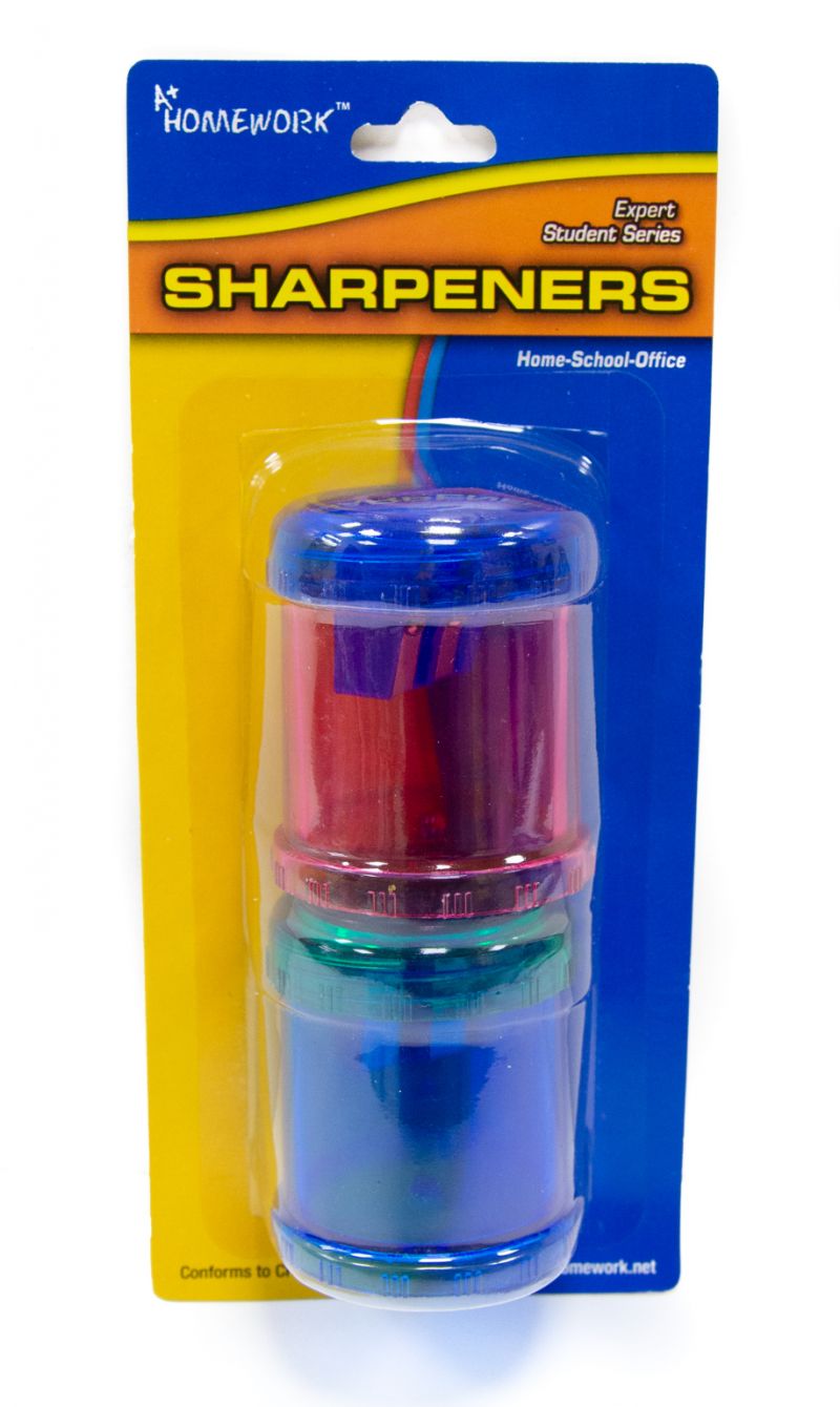 Pencil/Crayon Sharpeners - Dual Holes, Shaving Catcher, 2 Pack