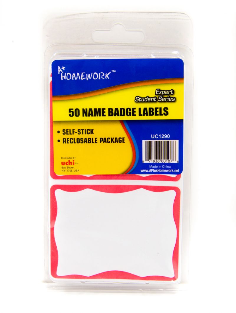 Name Badges - Red Border, 50 Pieces