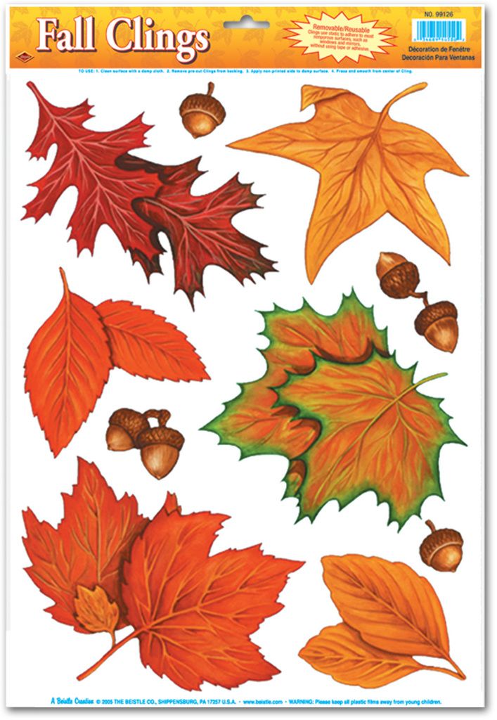 Fall Leaf Clings - 10 Stickers, Removable, 12" X 17"