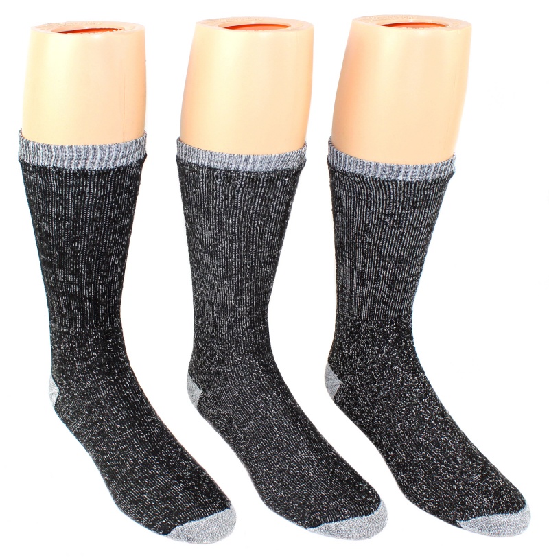 Men's Wool Blend Thermal Socks - 3-Pack, Size 10-13, Charcoal/Grey