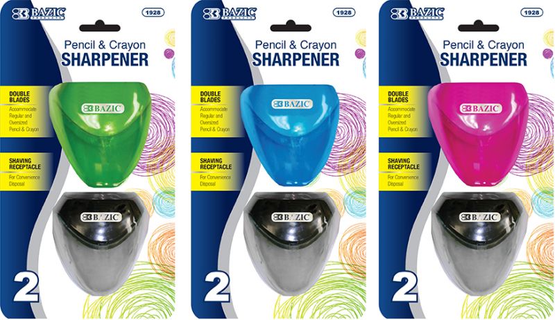 Dual Sharpeners - 2 Count, Triangular Receptacle, Assorted Colors