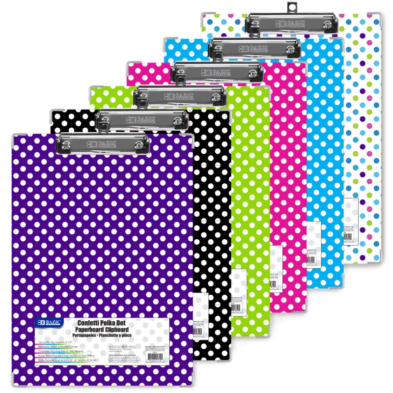 Clipboards - Low Profile Clip, Assorted Polka Dot Designs