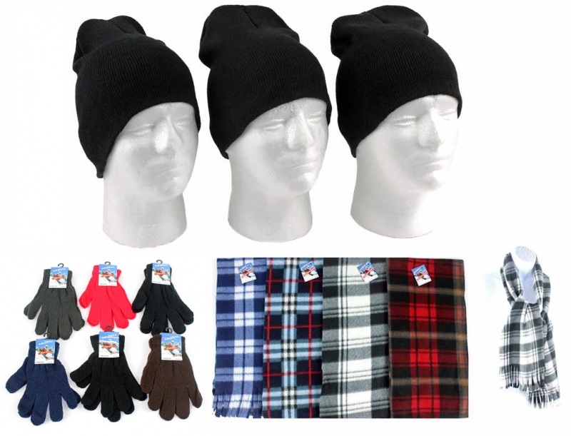 Winter Beanie Hats, Gloves Scarves - Plaid, Assorted