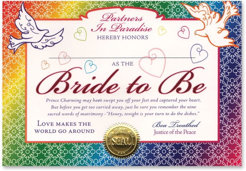 Bride To Be Certificate