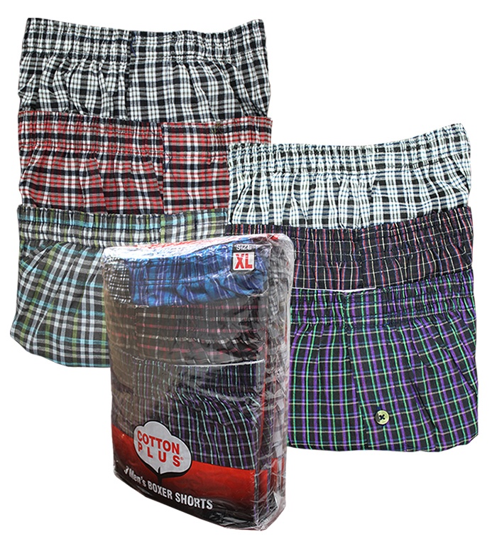 Cotton Plus Men's Boxer Shorts - Assorted, Medium, 3 Pack