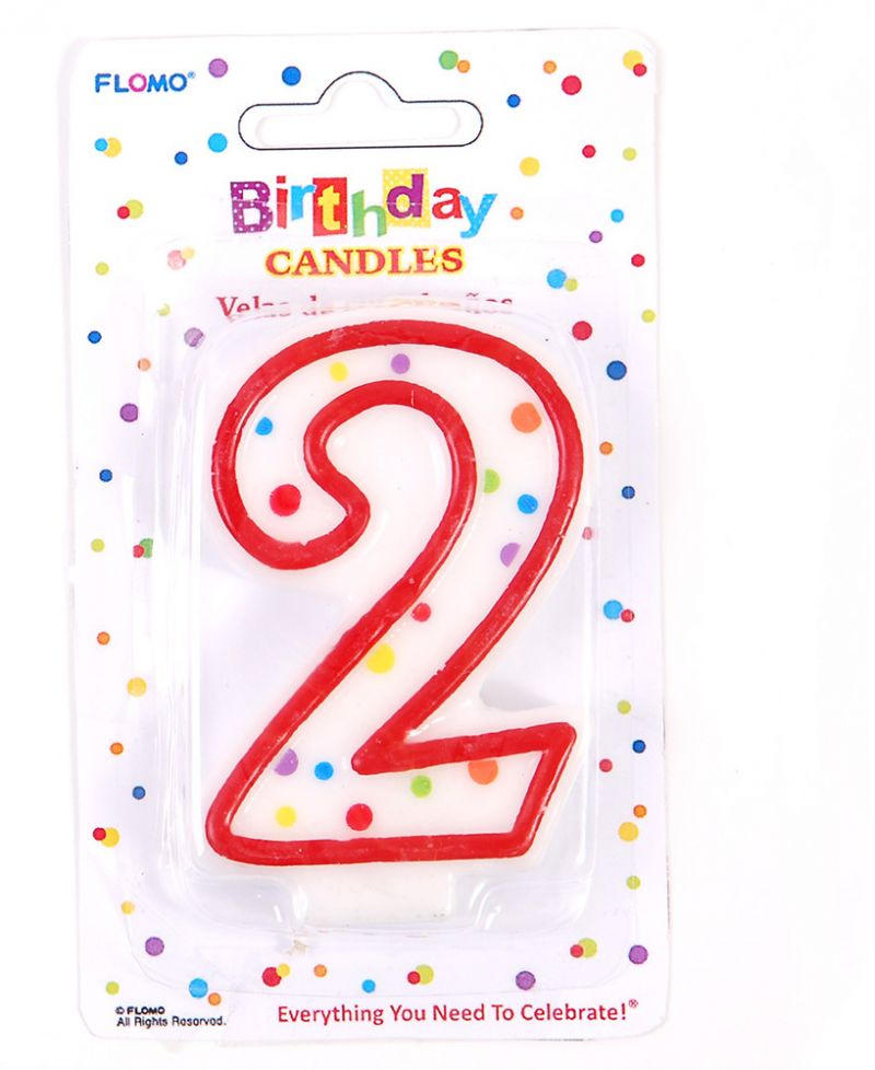 Red And White Birthday Candle With Dots - Numerical "2"