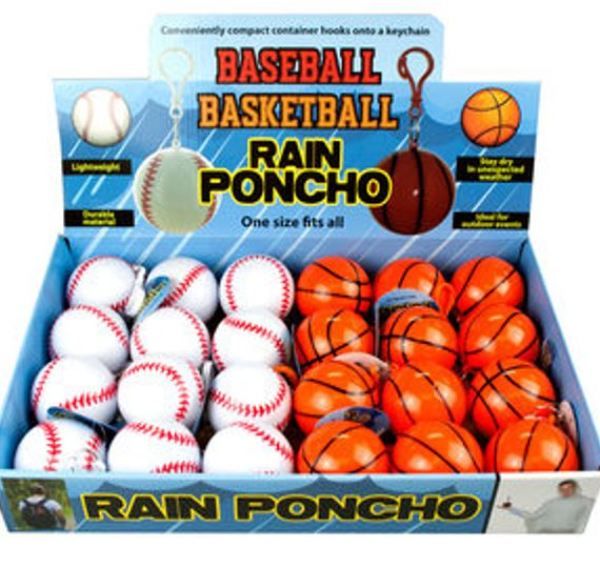 Baseball And Basketball Rain Poncho In Countertop Display