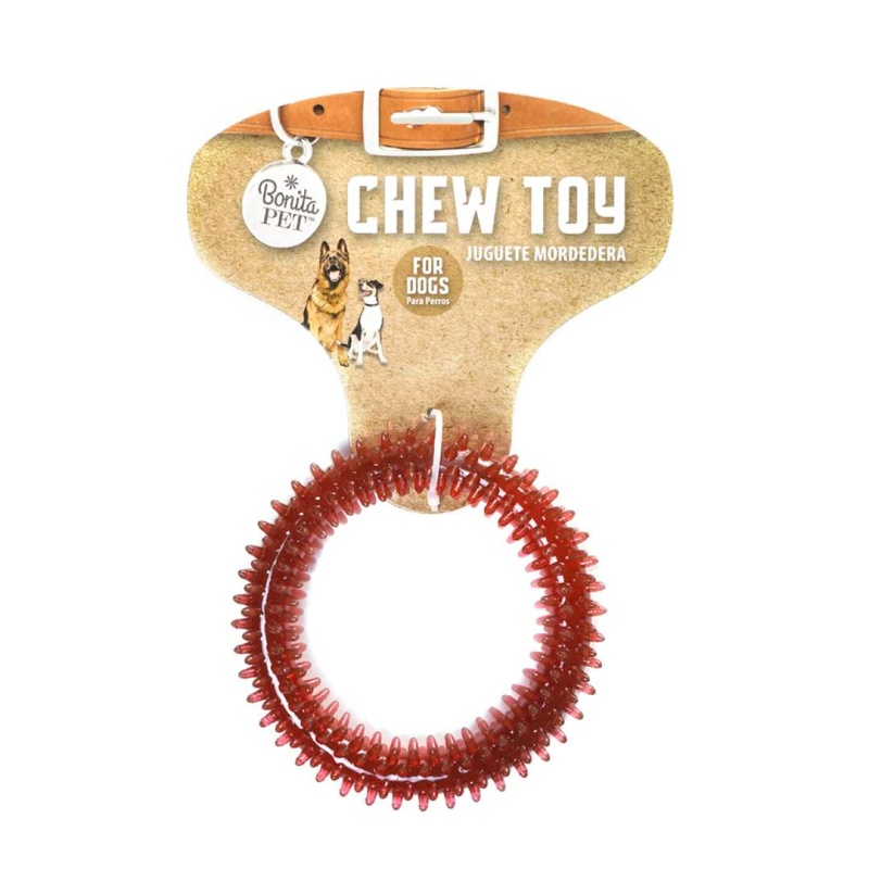 Spiky Ring Dog Chew Toys - Red, 4.5"