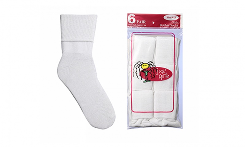 Girl's White Bobbie Socks - 6 Pack - Size 4-6