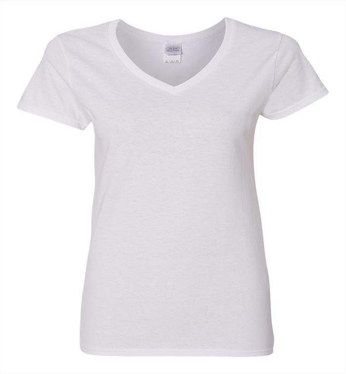 Gildan Adult Ladies V-Neck T-Shirt 5.3 Oz.- White- Large