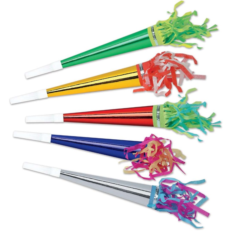 Foil Party Horns - Tassels, Assorted Colors, 11"