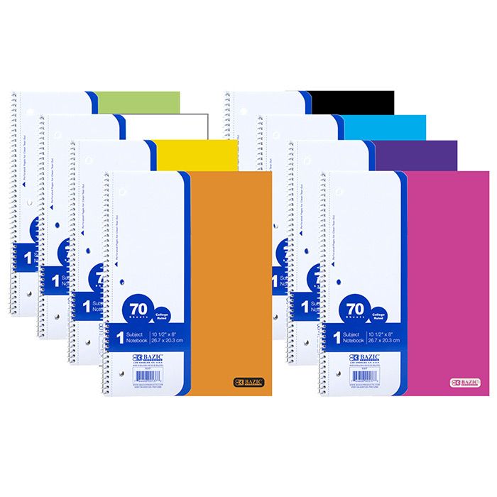 Spiral Notebooks - College Ruled, 70 Sheets, 1 Subject, 8 Colors
