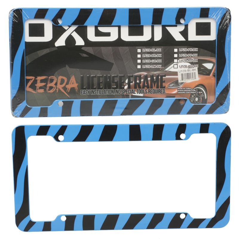 License Plate Frame- Blue Black Zebra