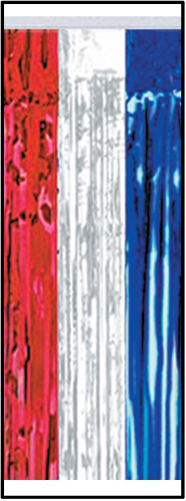 Packaged 1-Ply Fr Metallic Table Skirting - Red, Silver, Blue