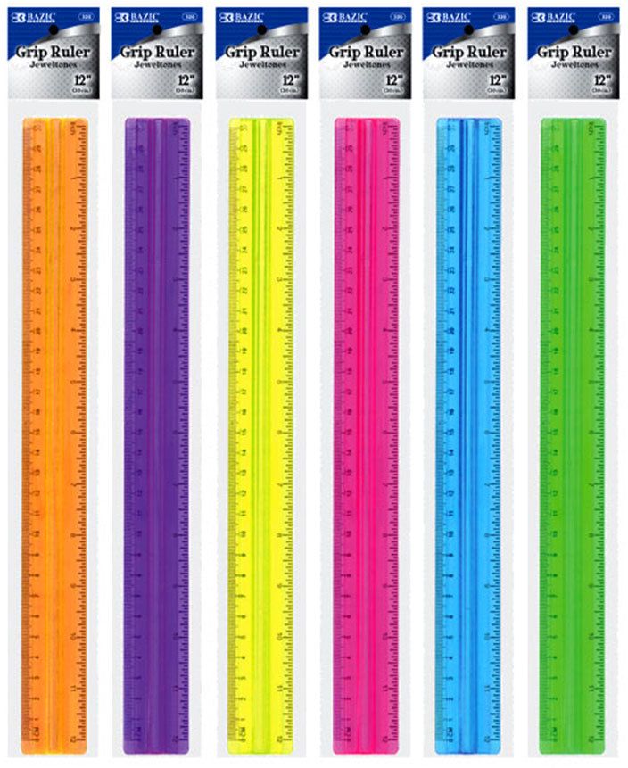 12" Rulers - Assorted Colors, Raised Grip
