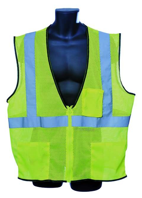Green Safety Vest Large - Class Ii, Zipper Front, Polyester