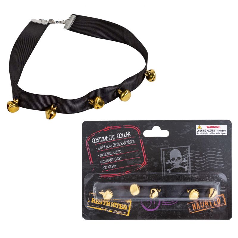 Jingle Bell Cat Collar Black Ribbon With Chain Clasp
