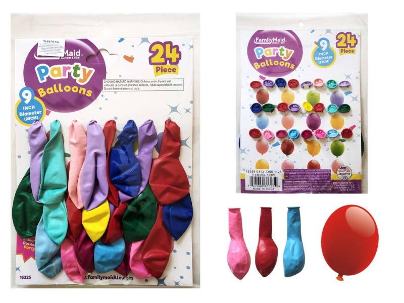 Party Balloons - 24 Count, 9", Assorted