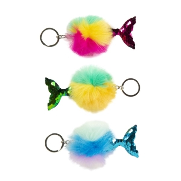 Rainbow Mermaid Tail Pufferball Keychain - Assorted