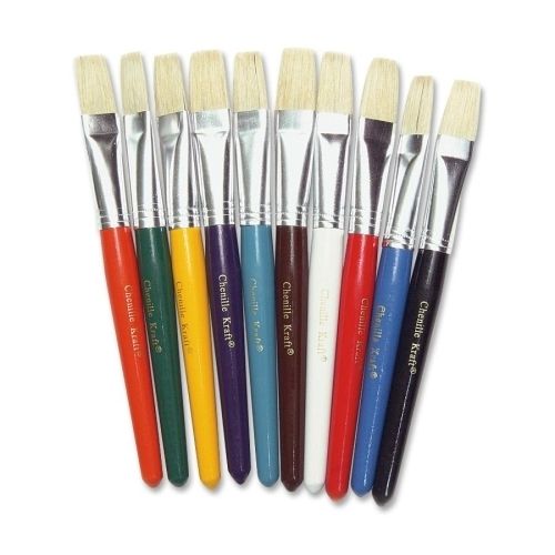 Natural Bristle Paint Brushes - 10 Pack, Assorted Color Handles
