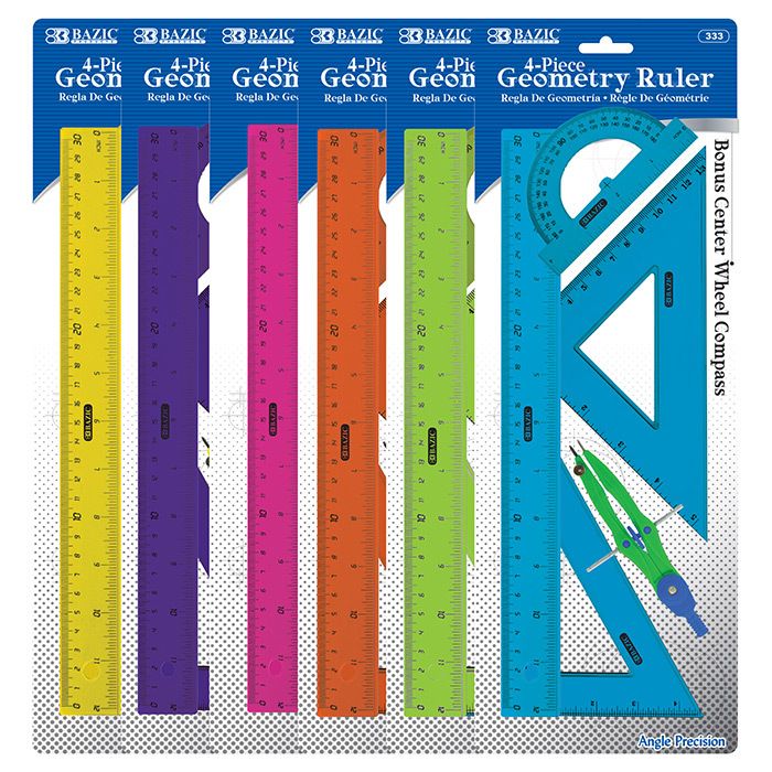 Geometry Ruler Combination Sets - 4 Piece