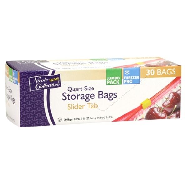 Quart- Slide Tab - Freezer/Storage Bags - 30-Packs