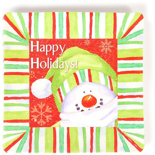 Square Happy Holidays Snowman Printed Plates