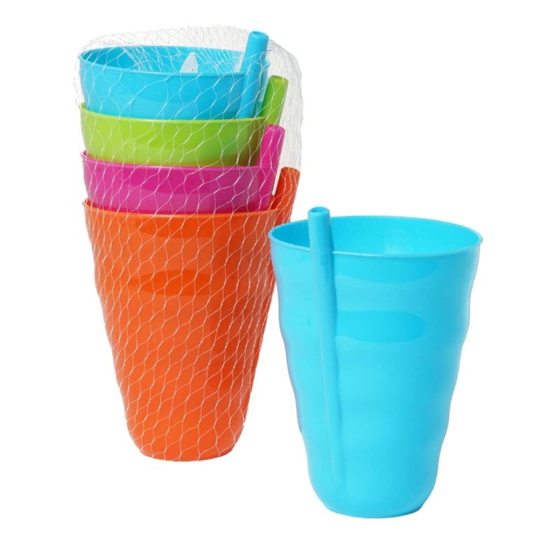Plastic Cups With Straw - 4 Colors