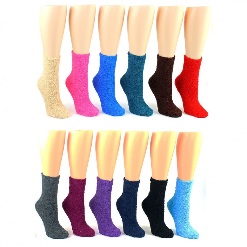 Women's Fuzzy Socks, Solid Colors - Size 9-11