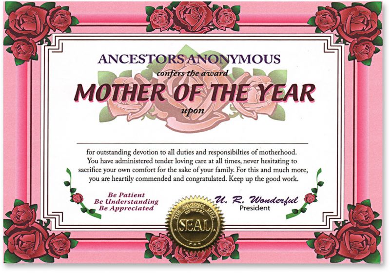 Mother Of The Year Certificate