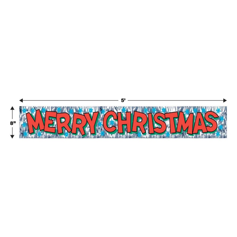 Merry Christmas Fringe Banner - Metallic, 8" X 5'