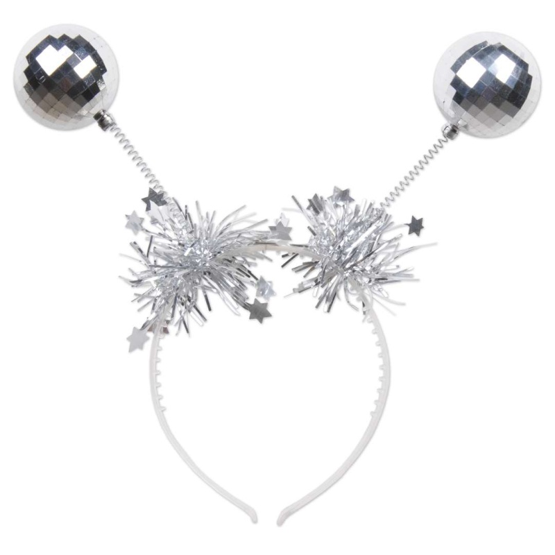 Disco Ball Bopper Headbands - Silver