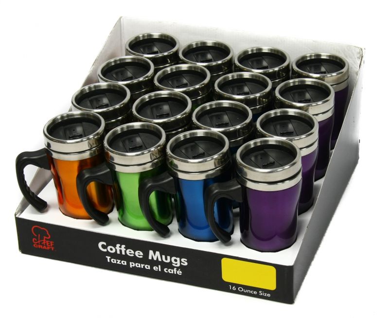 16-Piece Assorted Colors Stainless Steel Coffee Mug Pdq - 16 Oz