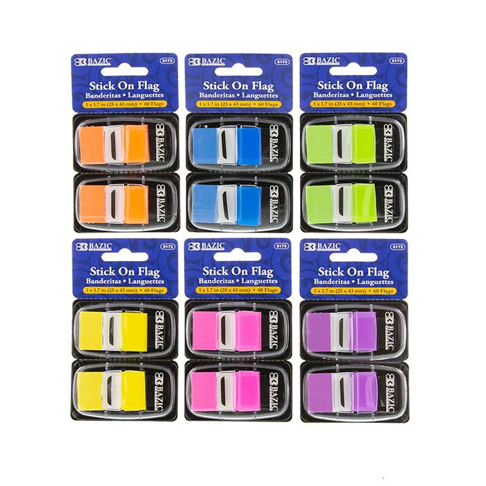 Stick On Flags - 30 Flags, Assorted Neon Colors, 2 Pack
