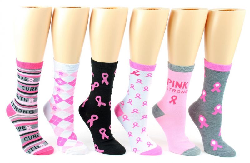 Pink Breast Cancer Awareness Crew Socks - Size 9-11