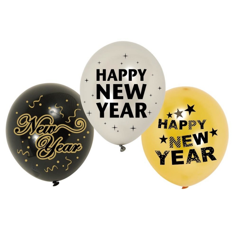 8 Pack New Years Printed Balloons