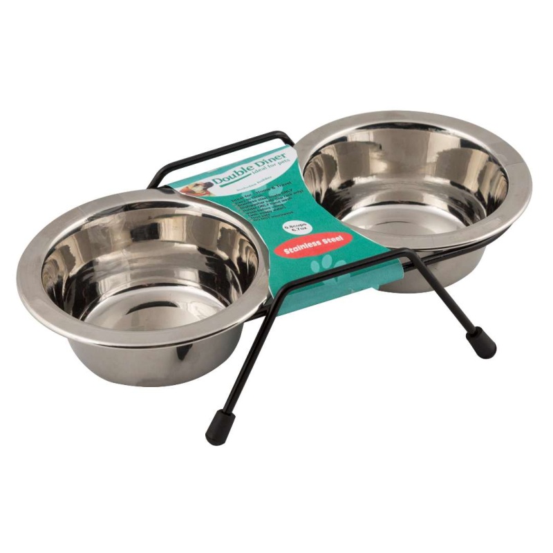 Double Pet Bowls - Stainless Steel, 8 Oz, With Stand