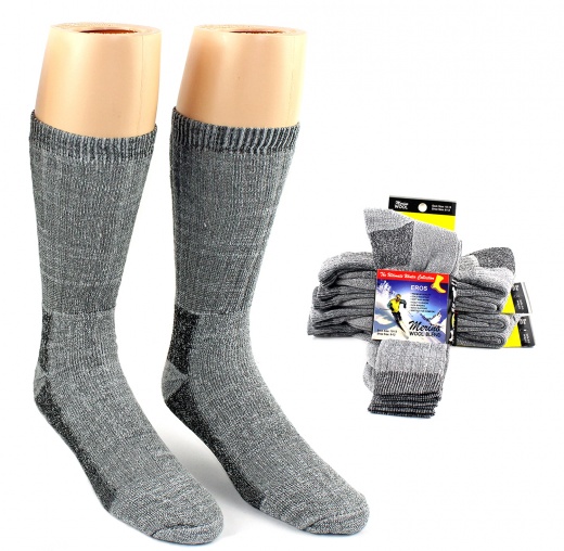 Men's Thermal Sport Socks - Grey, Merino Wool, 2-Pack, Size 10-13