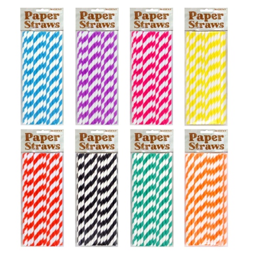 Colored Paper Straws 36/Pack - Eco-Friendly and Assorted Colors