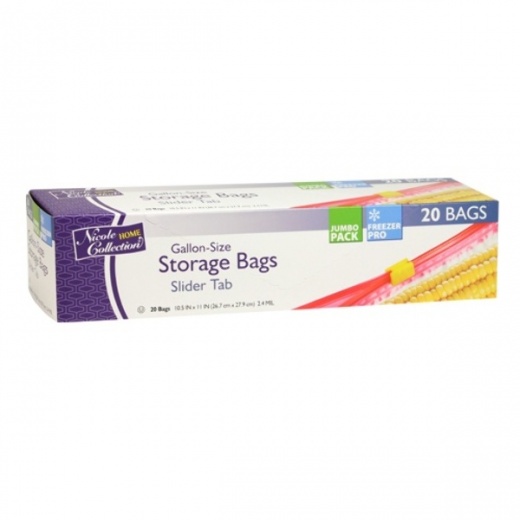 Gallon Slider Tab Storage Bags - 20 Count, Kosher Certified